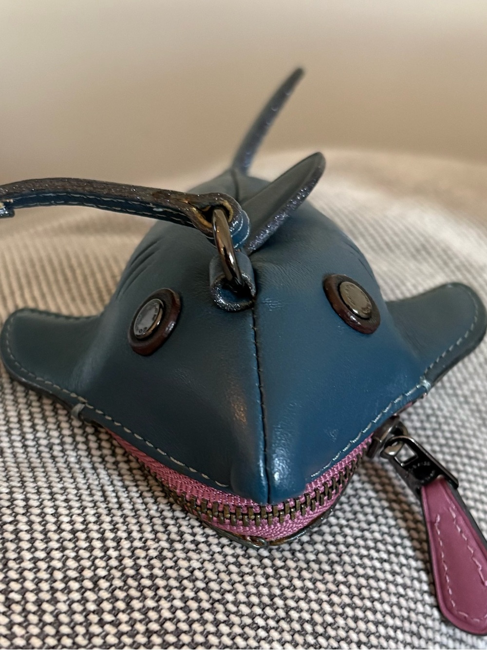 RARE Coach Sharky Bag Charm & Coin Case - Blue Glovetanned Leather